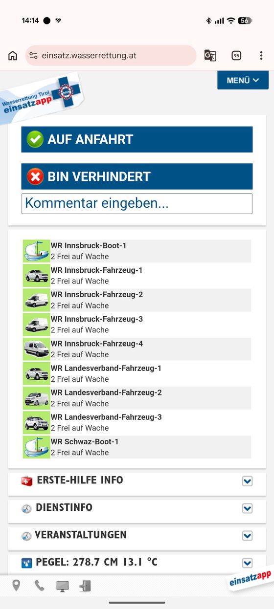 Bildschirmfoto von einsatz.wasserrettung.at