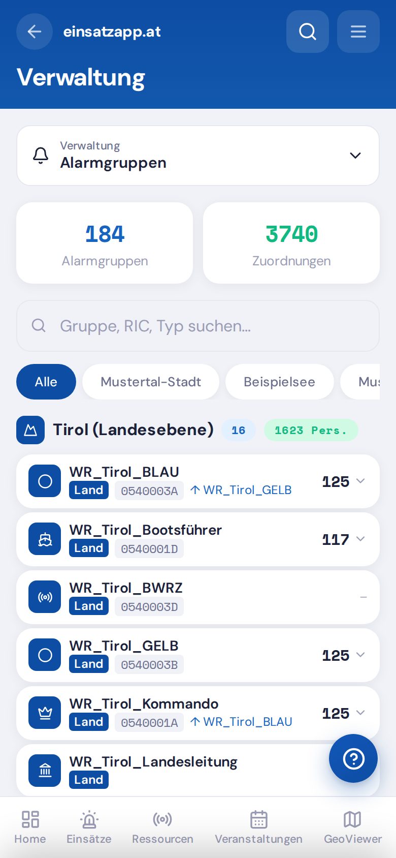 Alarmgruppen am Handy