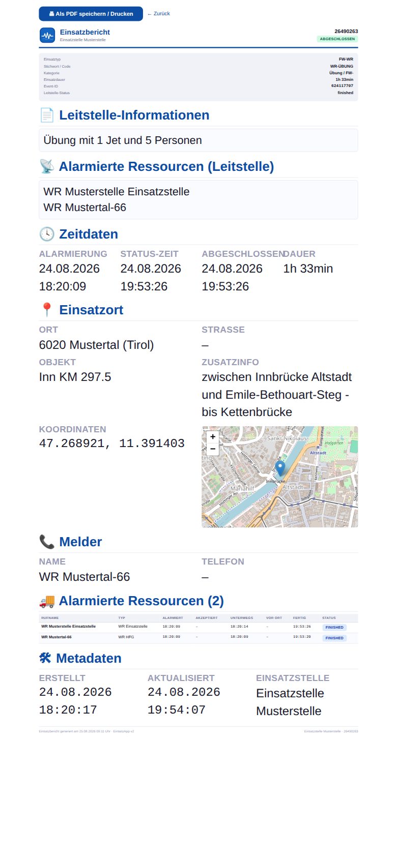 Ausgefülltes Berichtsformular mit Pflichtfeldern