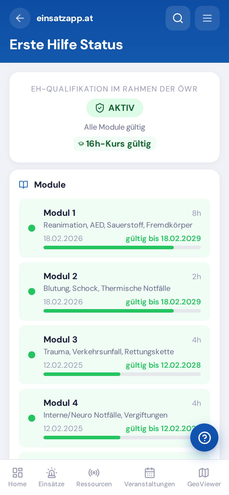 Erste-Hilfe-Status mit Modulen
