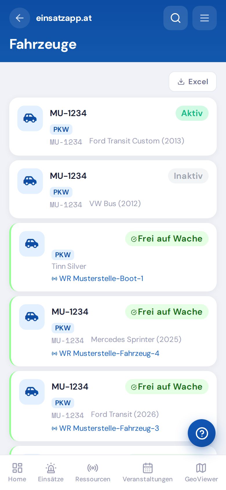 Fahrzeugliste mit Reservierungen