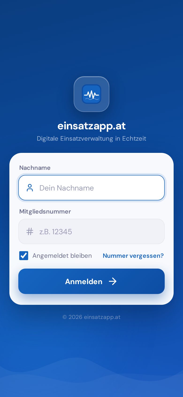 Anmeldeseite der einsatzapp