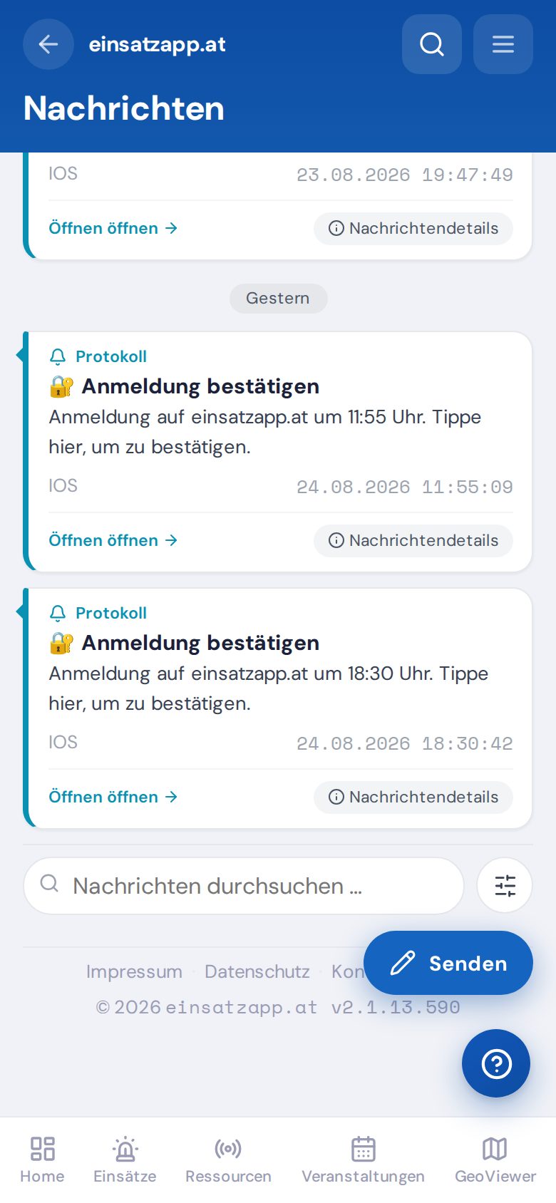Nachrichten-Posteingang mit Push- und SMS-Nachrichten