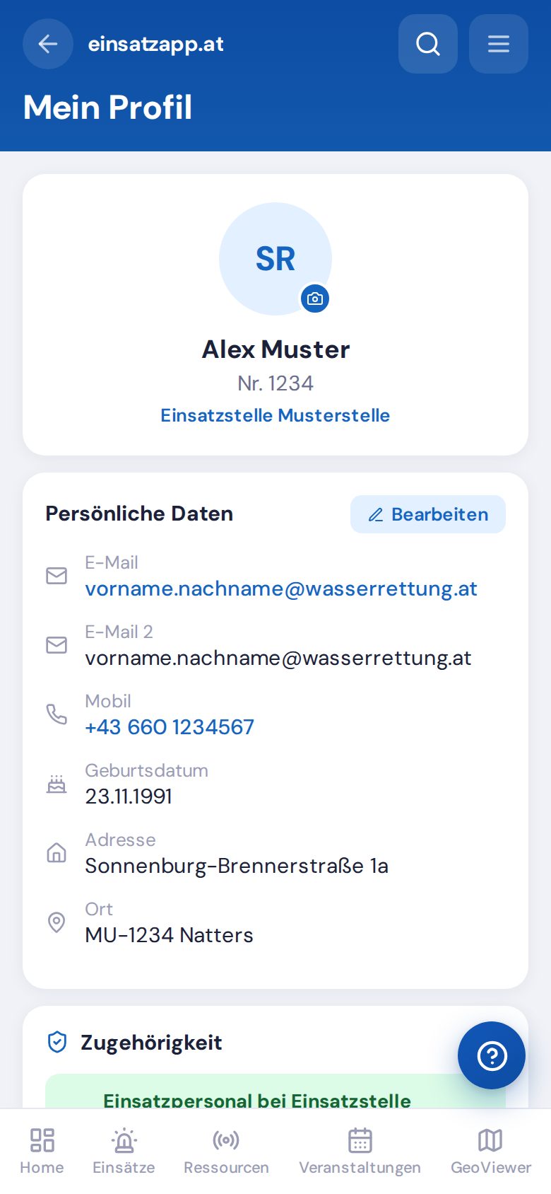 Mein Profil mit Daten und Einstellungen