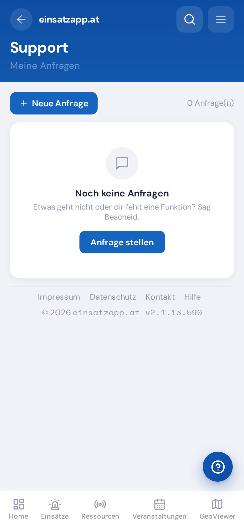 Support-Formular mit Typwahl, Beschreibung und angehängtem Screenshot