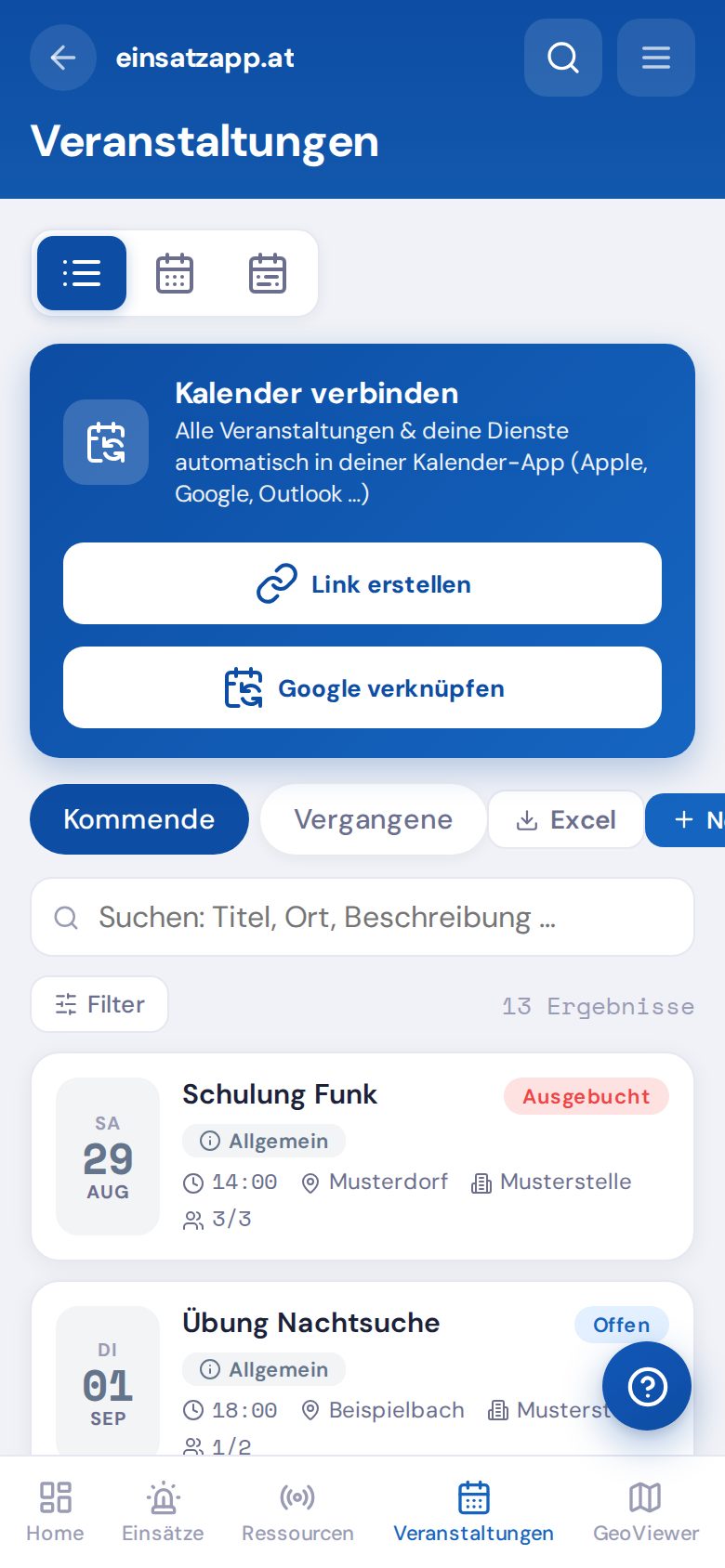 Veranstaltungen als Monatskalender